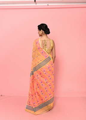 Yellow Tant Jamdani Saree Without Blouse Piece - Indian Silk House Agencies