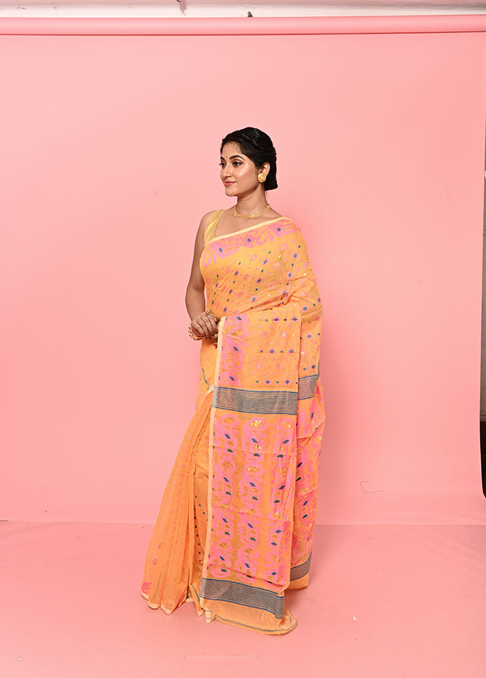 Yellow Tant Jamdani Saree Without Blouse Piece - Indian Silk House Agencies