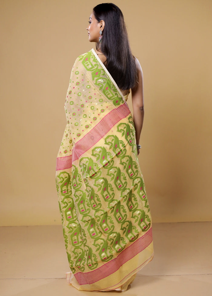 Cream Tant Jamdani Saree Without Blouse Piece