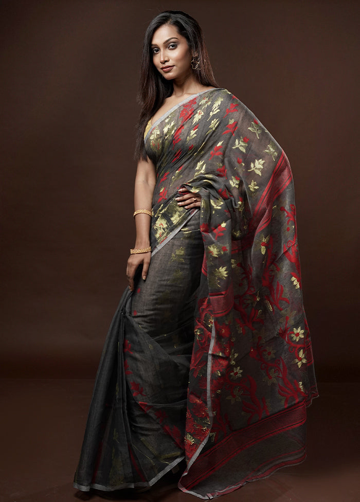 Grey Tant Jamdani Saree Without Blouse Piece - Indian Silk House Agencies