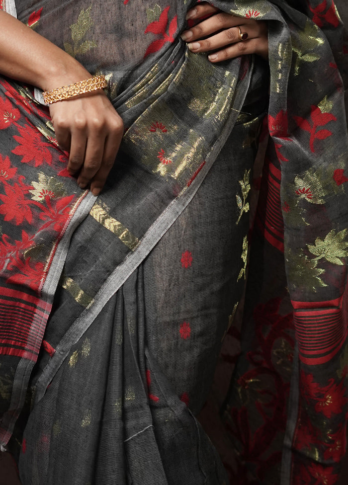 Grey Tant Jamdani Saree Without Blouse Piece - Indian Silk House Agencies