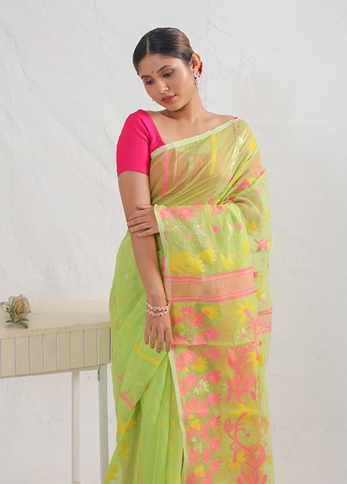 Green Tant Cotton Saree Without Blouse Piece - Indian Silk House Agencies