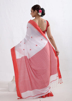 White Matka Silk Saree With Blouse Piece - Indian Silk House Agencies