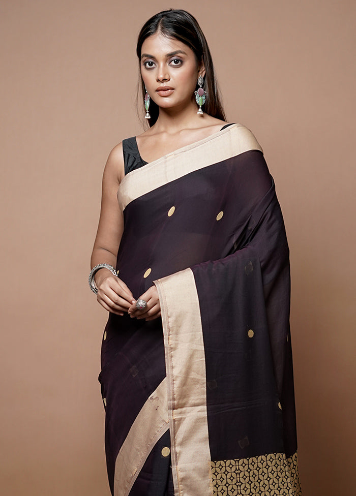 Black Matka Silk Saree With Blouse Piece