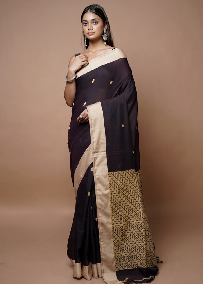 Black Matka Silk Saree With Blouse Piece