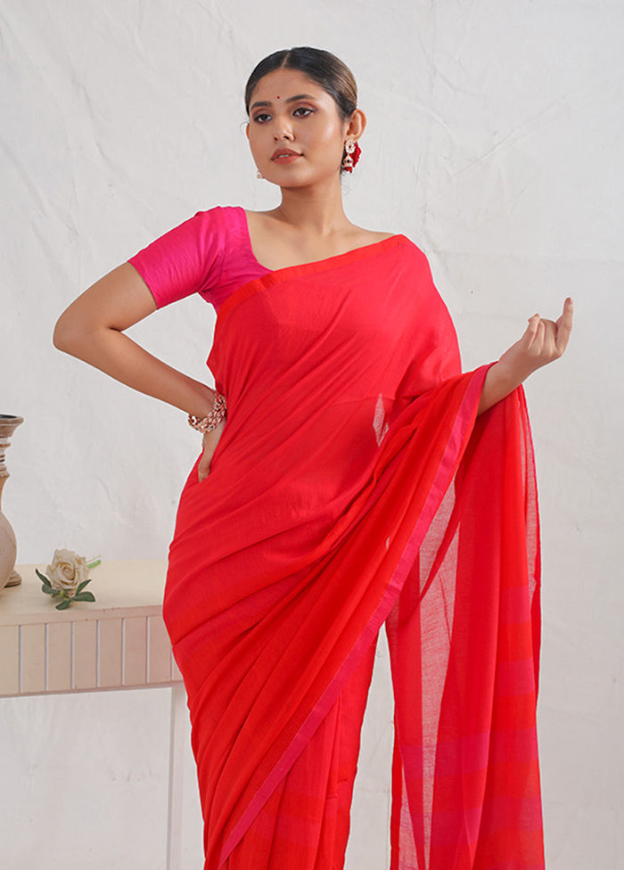 Pink Cotton Saree With Blouse Piece - Indian Silk House Agencies