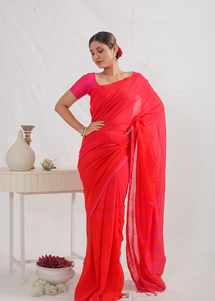 Pink Cotton Saree With Blouse Piece - Indian Silk House Agencies