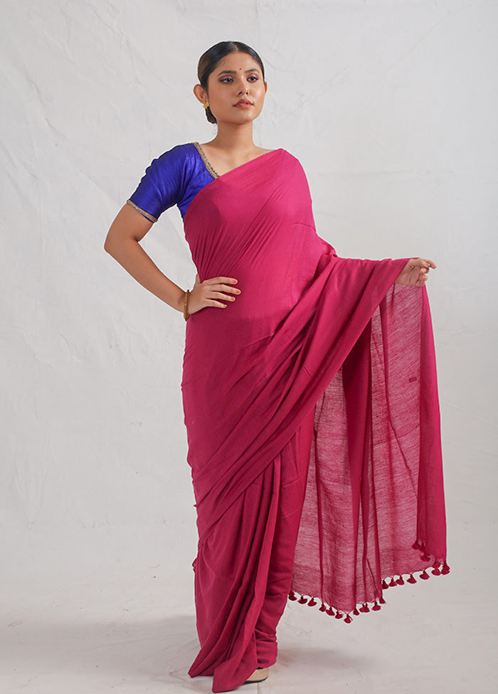 Purple Cotton Saree With Blouse Piece - Indian Silk House Agencies