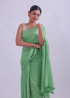 Green Cotton Saree With Blouse Piece - Indian Silk House Agencies