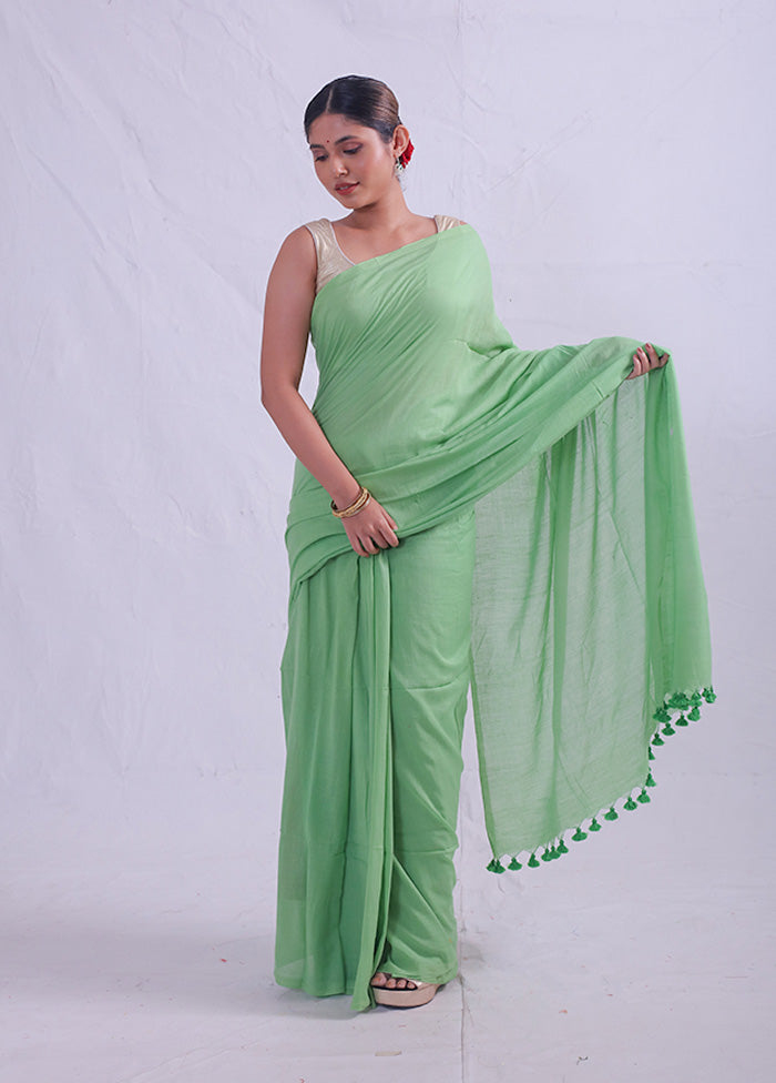 Green Cotton Saree With Blouse Piece - Indian Silk House Agencies