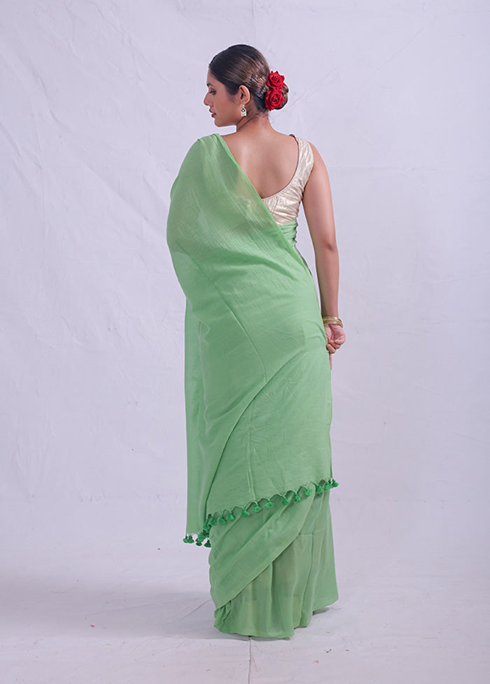 Green Cotton Saree With Blouse Piece - Indian Silk House Agencies