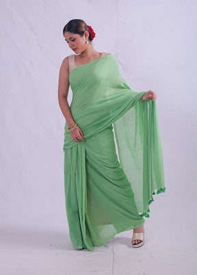 Green Cotton Saree With Blouse Piece - Indian Silk House Agencies