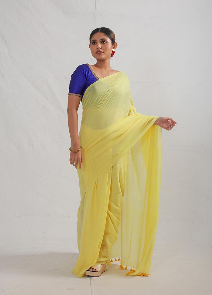 Yellow Cotton Saree With Blouse Piece - Indian Silk House Agencies