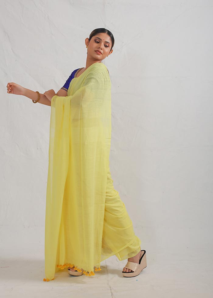 Yellow Cotton Saree With Blouse Piece - Indian Silk House Agencies