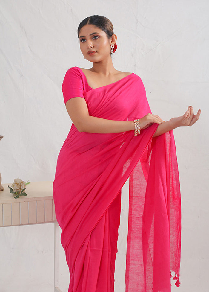 Pink Cotton Saree With Blouse Piece - Indian Silk House Agencies