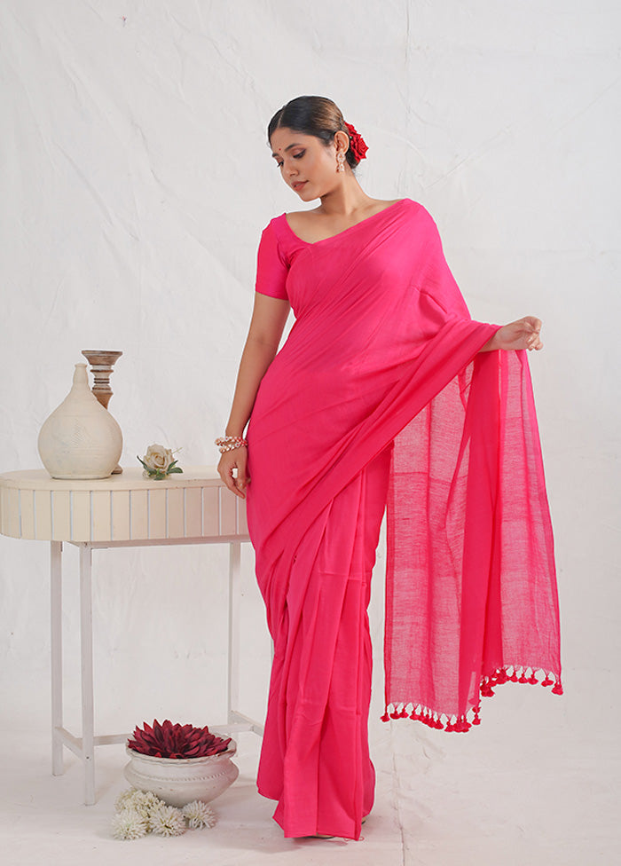 Pink Cotton Saree With Blouse Piece - Indian Silk House Agencies