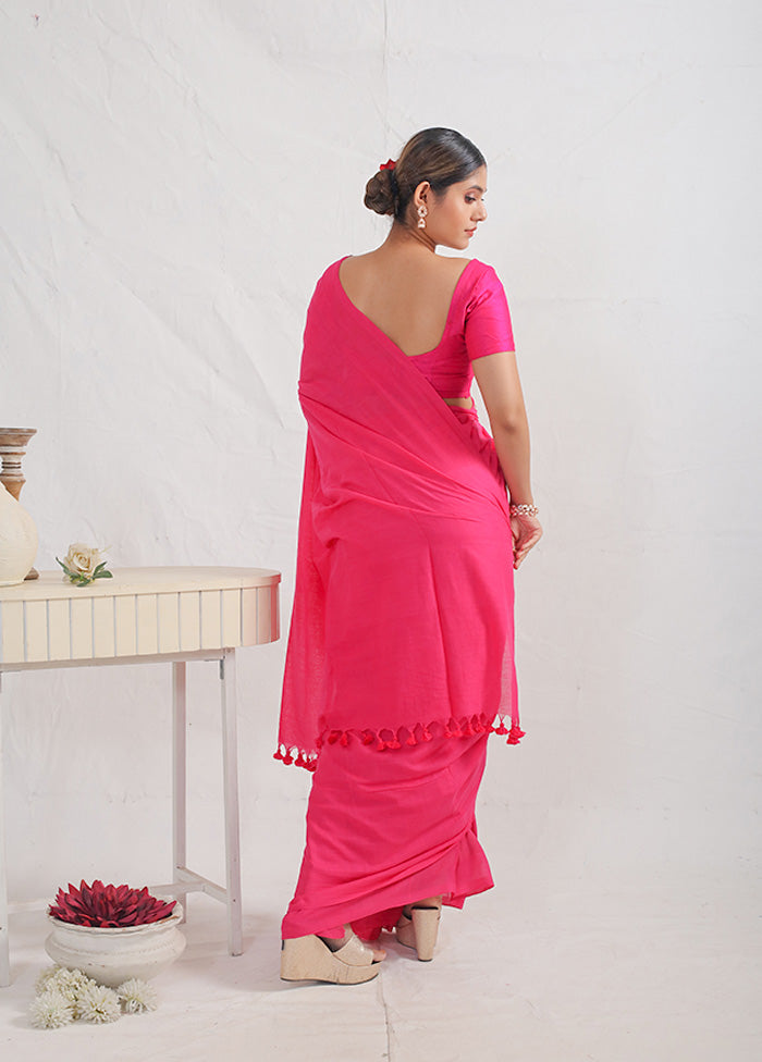 Pink Cotton Saree With Blouse Piece - Indian Silk House Agencies