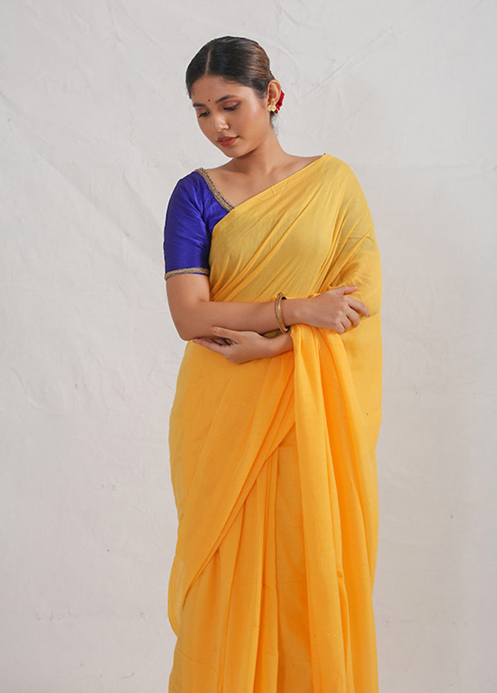 Yellow Cotton Saree With Blouse Piece - Indian Silk House Agencies