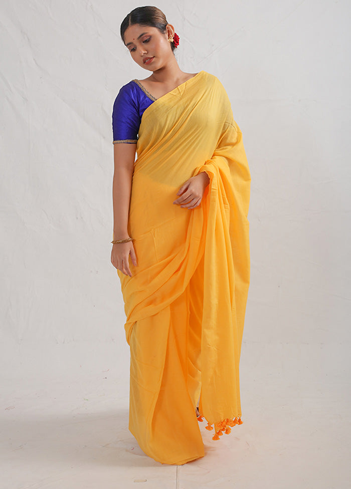 Yellow Cotton Saree With Blouse Piece - Indian Silk House Agencies