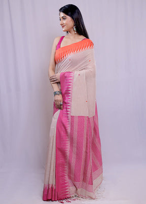 Cream Matka Silk Saree With Blouse Piece - Indian Silk House Agencies