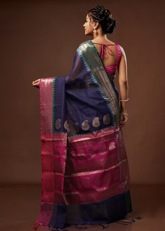 Blue Kora Silk Saree With Blouse Piece - Indian Silk House Agencies