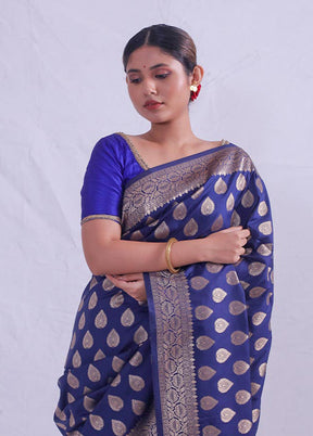 Blue Dupion Silk Saree With Blouse Piece - Indian Silk House Agencies