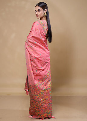 Peach Dupion Silk Saree With Blouse Piece