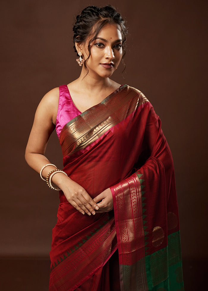 Red Cotton Saree With Blouse Piece - Indian Silk House Agencies