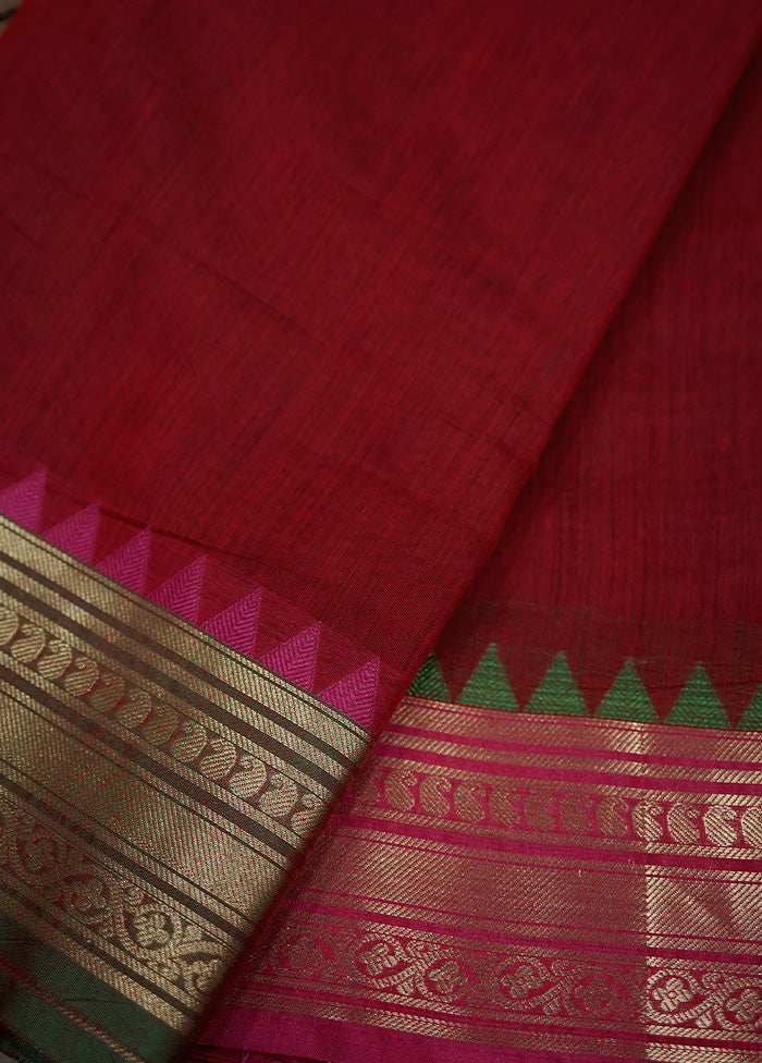 Red Cotton Saree With Blouse Piece - Indian Silk House Agencies