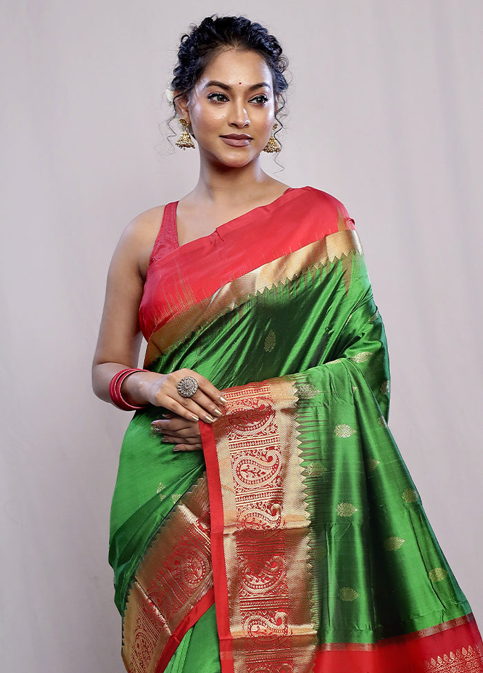 Green Kanjivaram Pure Silk Saree With Blouse Piece - Indian Silk House Agencies