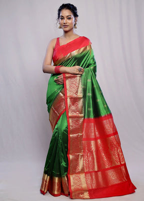 Green Kanjivaram Pure Silk Saree With Blouse Piece - Indian Silk House Agencies