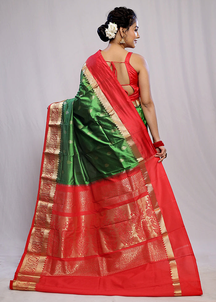 Green Kanjivaram Pure Silk Saree With Blouse Piece - Indian Silk House Agencies