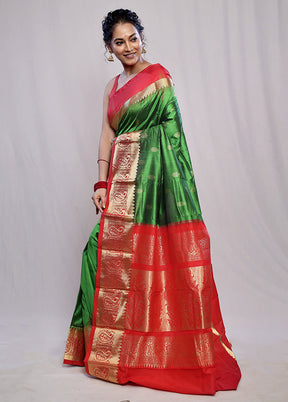 Green Kanjivaram Pure Silk Saree With Blouse Piece - Indian Silk House Agencies