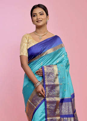 Blue Kanjivaram Pure Silk Saree With Blouse Piece - Indian Silk House Agencies