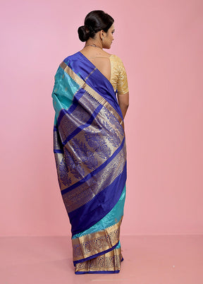 Blue Kanjivaram Pure Silk Saree With Blouse Piece - Indian Silk House Agencies