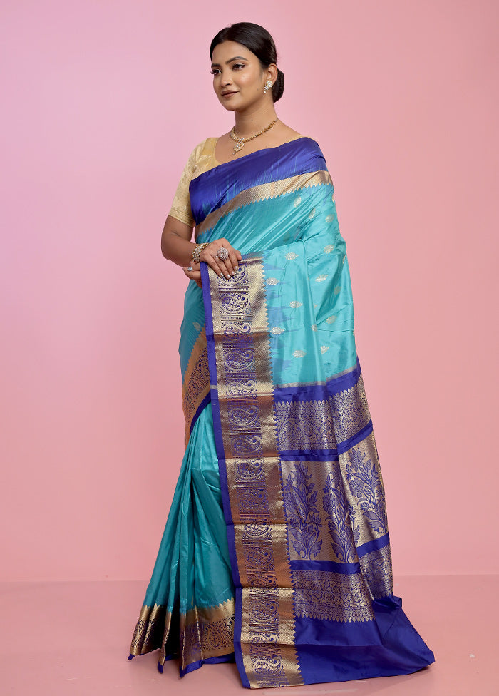 Blue Kanjivaram Pure Silk Saree With Blouse Piece - Indian Silk House Agencies