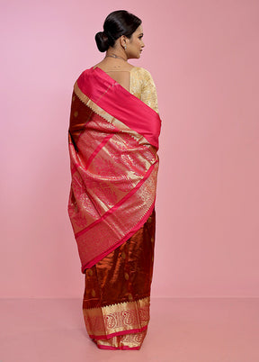 Brown Kanjivaram Pure Silk Saree With Blouse Piece - Indian Silk House Agencies