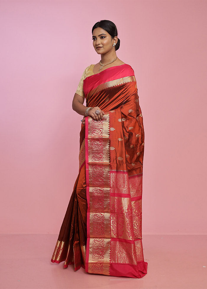 Brown Kanjivaram Pure Silk Saree With Blouse Piece - Indian Silk House Agencies