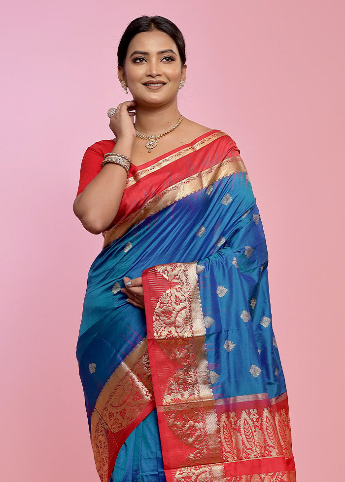 Blue Kanjivaram Pure Silk Saree With Blouse Piece - Indian Silk House Agencies