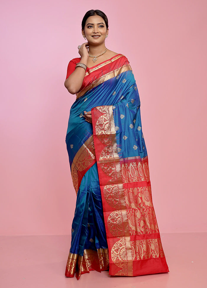 Blue Kanjivaram Pure Silk Saree With Blouse Piece - Indian Silk House Agencies