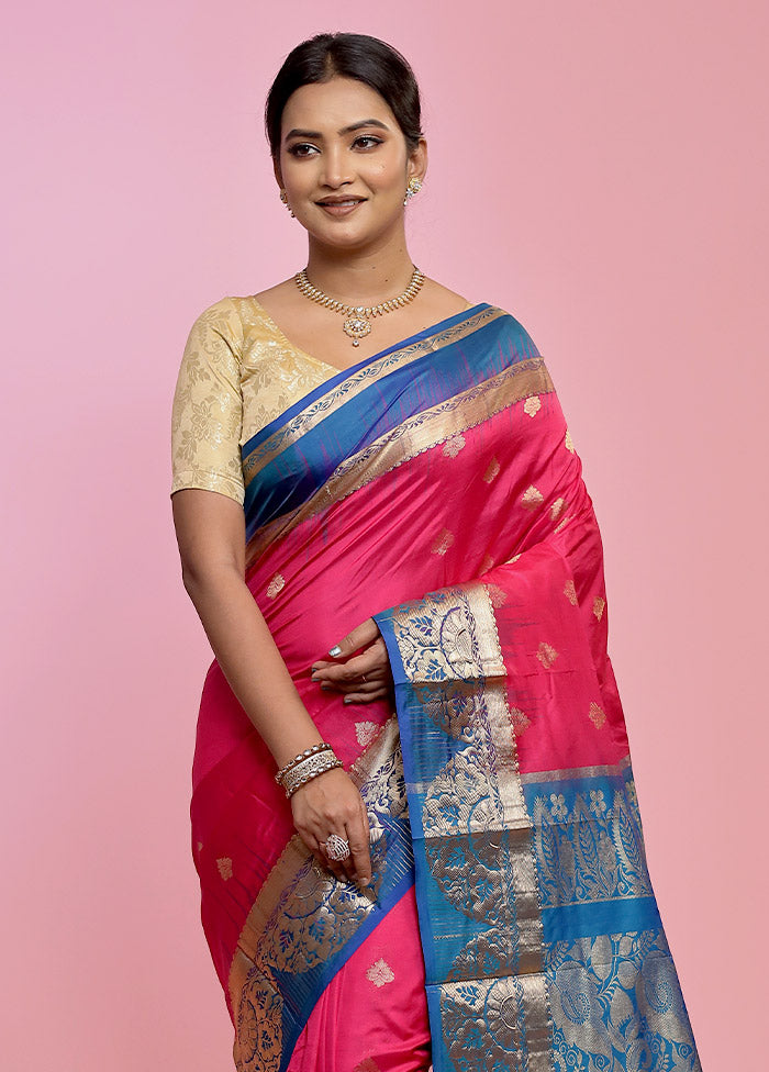 Pink Kanjivaram Pure Silk Saree With Blouse Piece - Indian Silk House Agencies