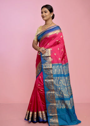 Pink Kanjivaram Pure Silk Saree With Blouse Piece - Indian Silk House Agencies