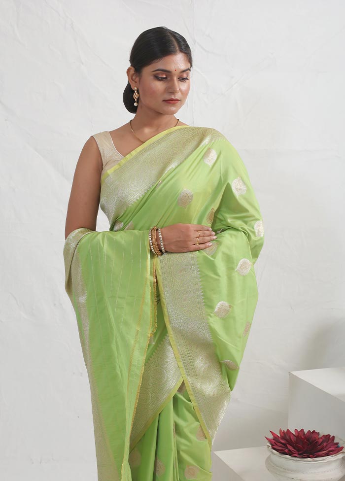 Green Katan Silk Saree With Blouse Piece - Indian Silk House Agencies