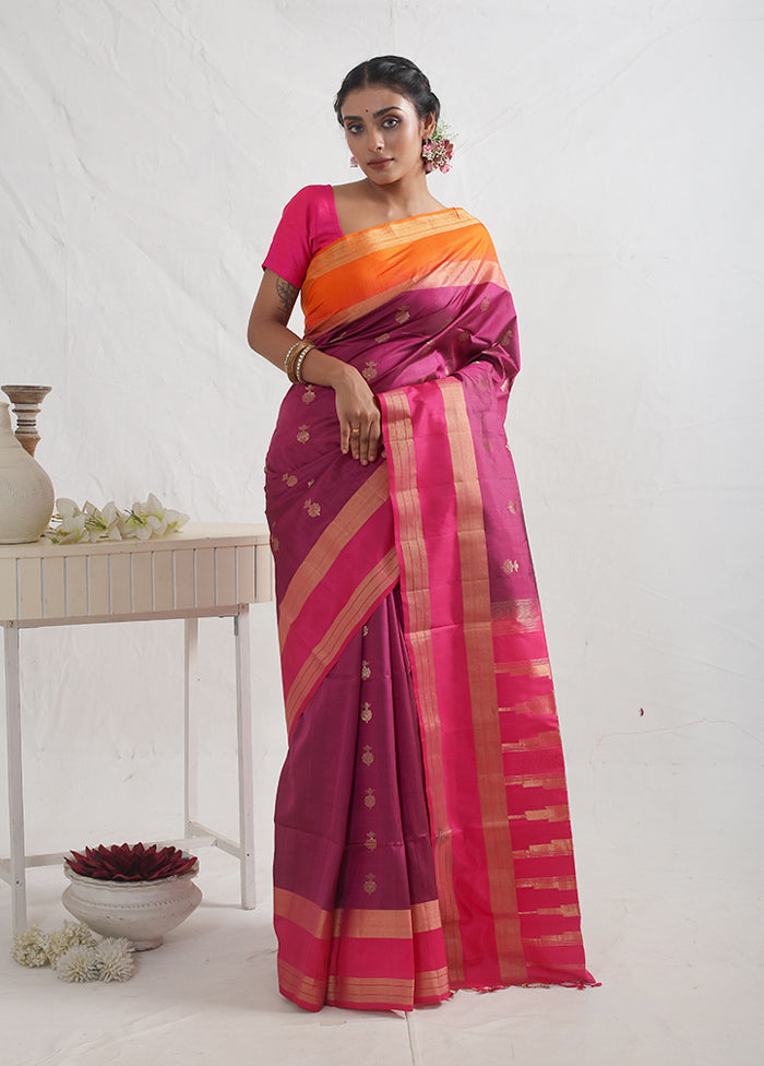 Purple Kanjivaram Pure Silk Saree With Blouse Piece - Indian Silk House Agencies