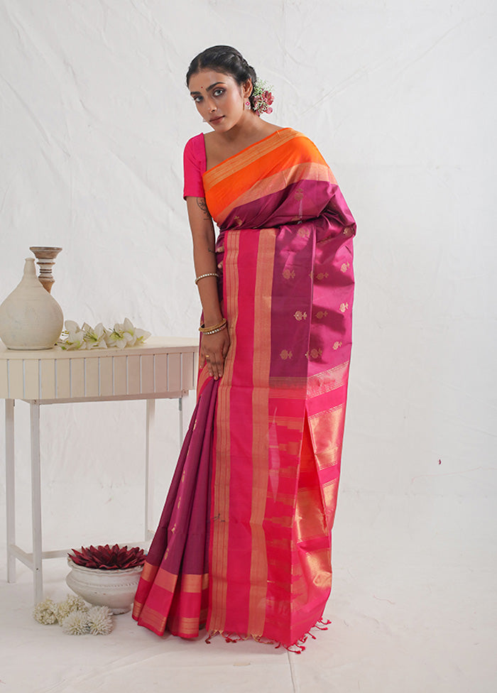 Purple Kanjivaram Pure Silk Saree With Blouse Piece - Indian Silk House Agencies