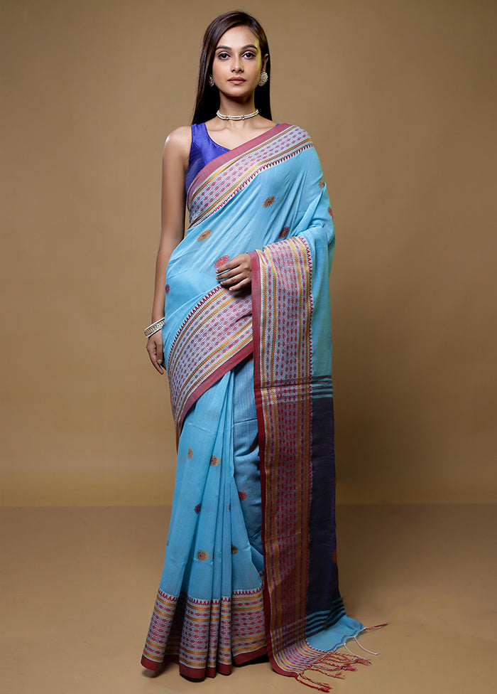 Blue Matka Silk Saree With Blouse Piece