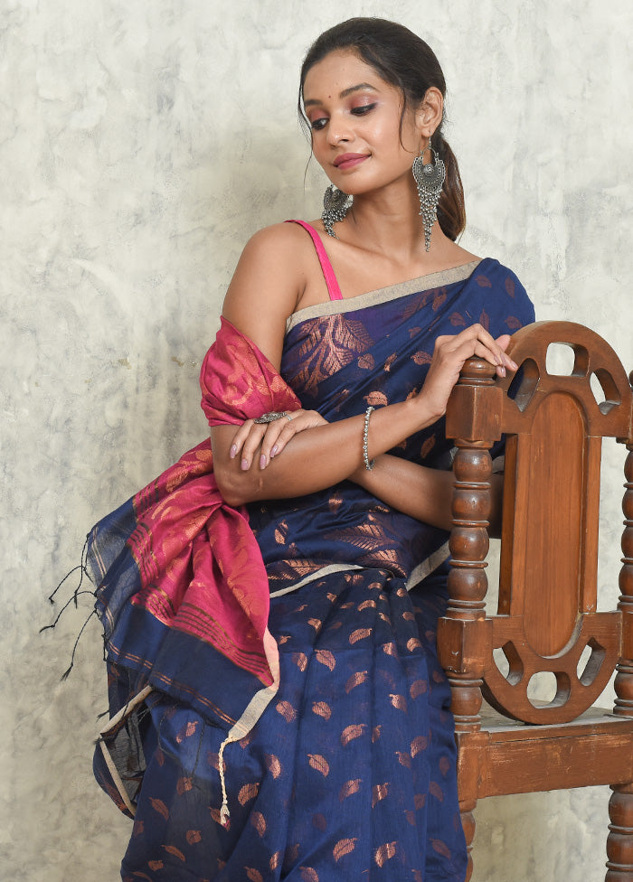 Blue Matka Silk Saree With Blouse Piece - Indian Silk House Agencies