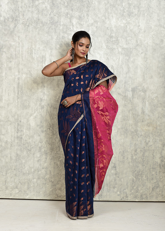 Blue Matka Silk Saree With Blouse Piece - Indian Silk House Agencies