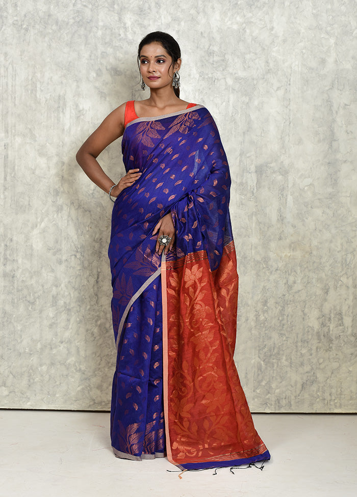 Blue Matka Silk Saree With Blouse Piece - Indian Silk House Agencies