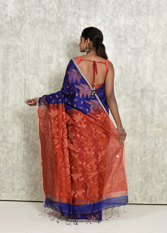 Blue Matka Silk Saree With Blouse Piece - Indian Silk House Agencies